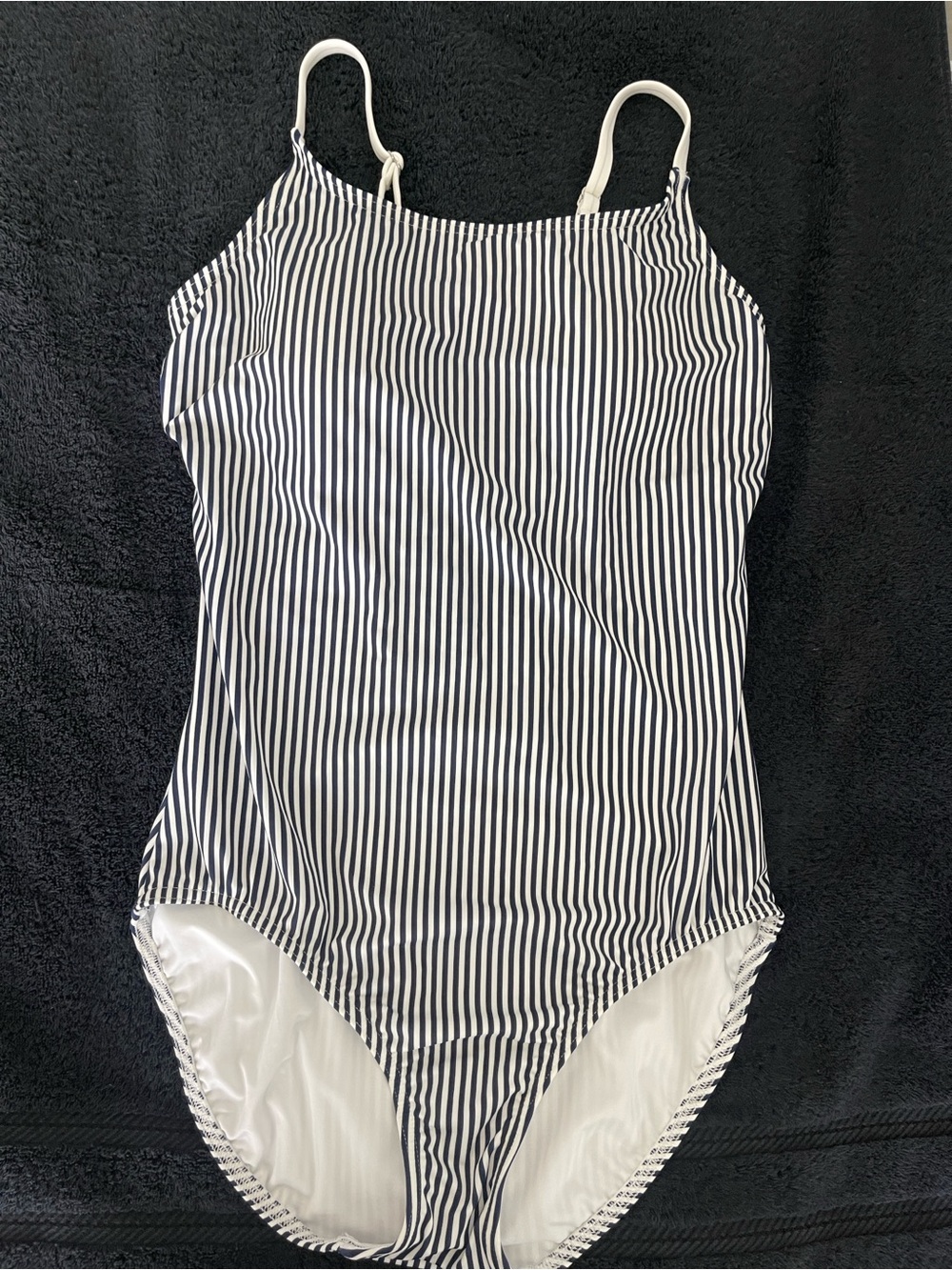 Lands’ End NWT Navy White Striped One Piece Swimsuit Size 12 Shelf Bra